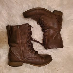 Brown lace up combat boots